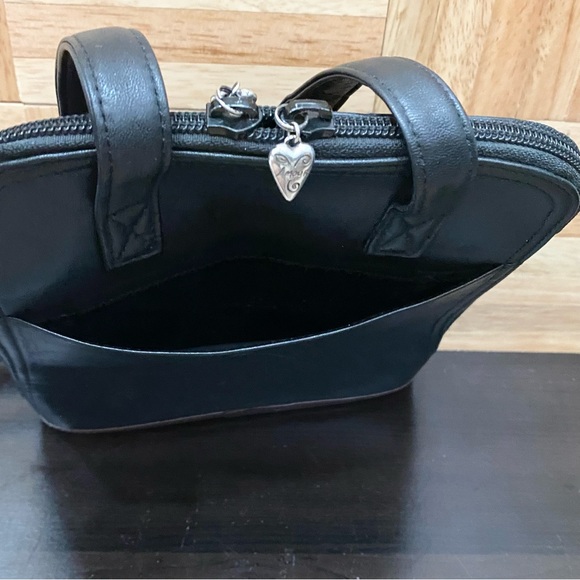 Vintage BRIGHTON Black Croc Leather Trims Two-Flap Front Pockets Shoulder Bag - Picture 8 of 16